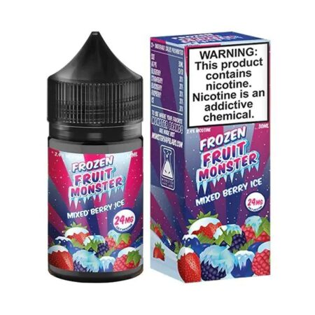 Mixed Berry Ice Frozen Fruit Monster Salt Nic E-Juice 30ml – A vibrant fusion of strawberries, blackberries, raspberries, and blueberries with a cool menthol finish.