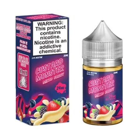 Custard Monster Mixed Berry TFN Salt Nic E-Juice 30ml – A rich, creamy custard blended with a burst of mixed berries for a perfectly balanced vape flavor.