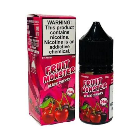 Fruit Monster Black Cherry TFN Salt Nic E-Juice 30ml – A rich and sweet black cherry vape juice blended with smooth nicotine salts for a satisfying vape session.