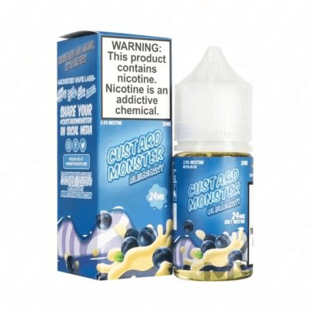 Blueberry Salt Custard by Monster – A delicious blend of creamy custard and juicy blueberries with nicotine salt, perfect for MTL devices and pod systems.
