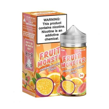 Passion Fruit Orange Guava Fruit Monster E-Juice – A Tropical Blend of Tangy Passion Fruit, Zesty Orange, and Sweet Guava
